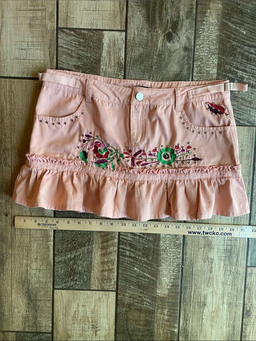 Aziz Peach Embroidered Ruffle Mini Skirt - Picture 6 of 7